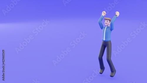 Wallpaper Mural The businessman is smiling, jumping and raised his hand in the air. Congratulation and joyful with the success of his career. Successful concept of people in 3d rendering concept. Torontodigital.ca