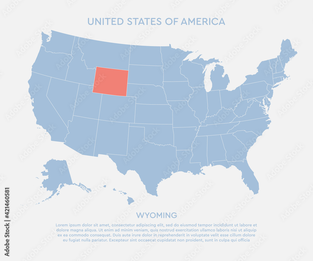 Map United states of America and state Wyoming