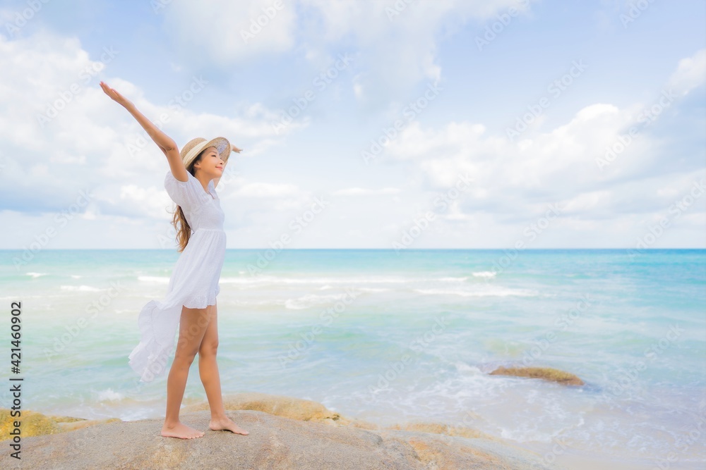 Portrait beautiful young asian woman relax smile leisure around beach sea ocean Portrait beautiful young asian woman relax smile leisure around beach sea ocean