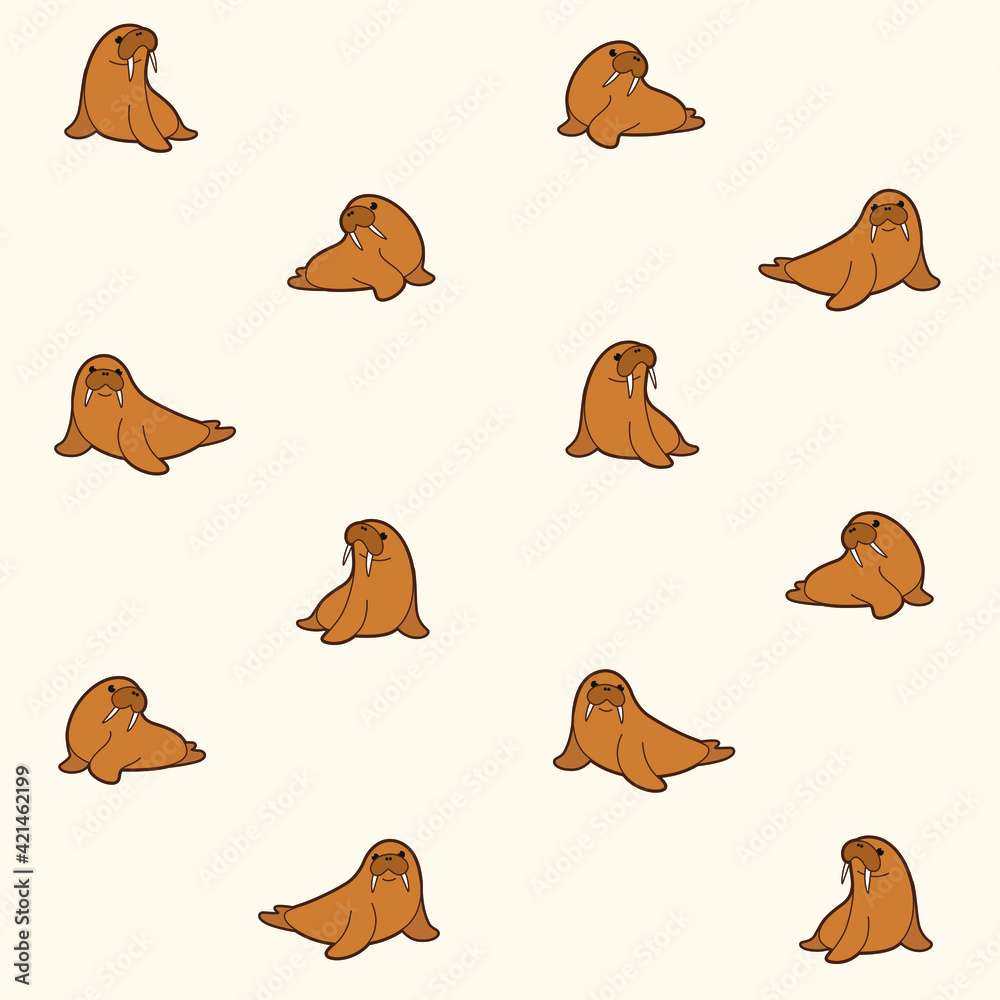 Fototapeta premium Simple trendy pattern with style cartoon walrus. Cartoon vector illustration for prints, clothing, packaging and postcards.