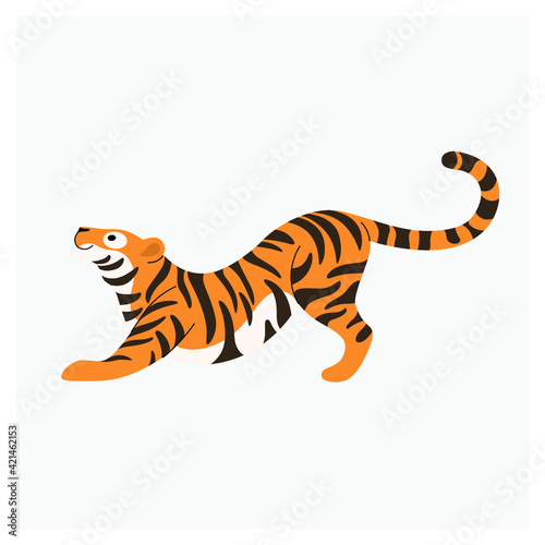 Fototapeta Naklejka Na Ścianę i Meble -  Cute tiger - cartoon animal character. Vector illustration in flat style isolated on gray background.