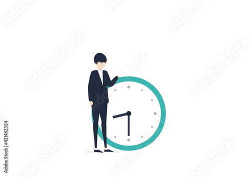 時計と若い男性のイラスト素材