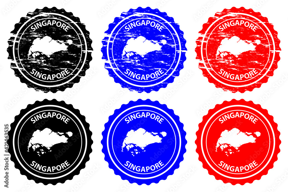 Singapore - rubber stamp - vector, Republic of Singapore map pattern - sticker - black, blue and red Singapore - rubber stamp - vector, Republic of Singapore map pattern - sticker - black, blue and red