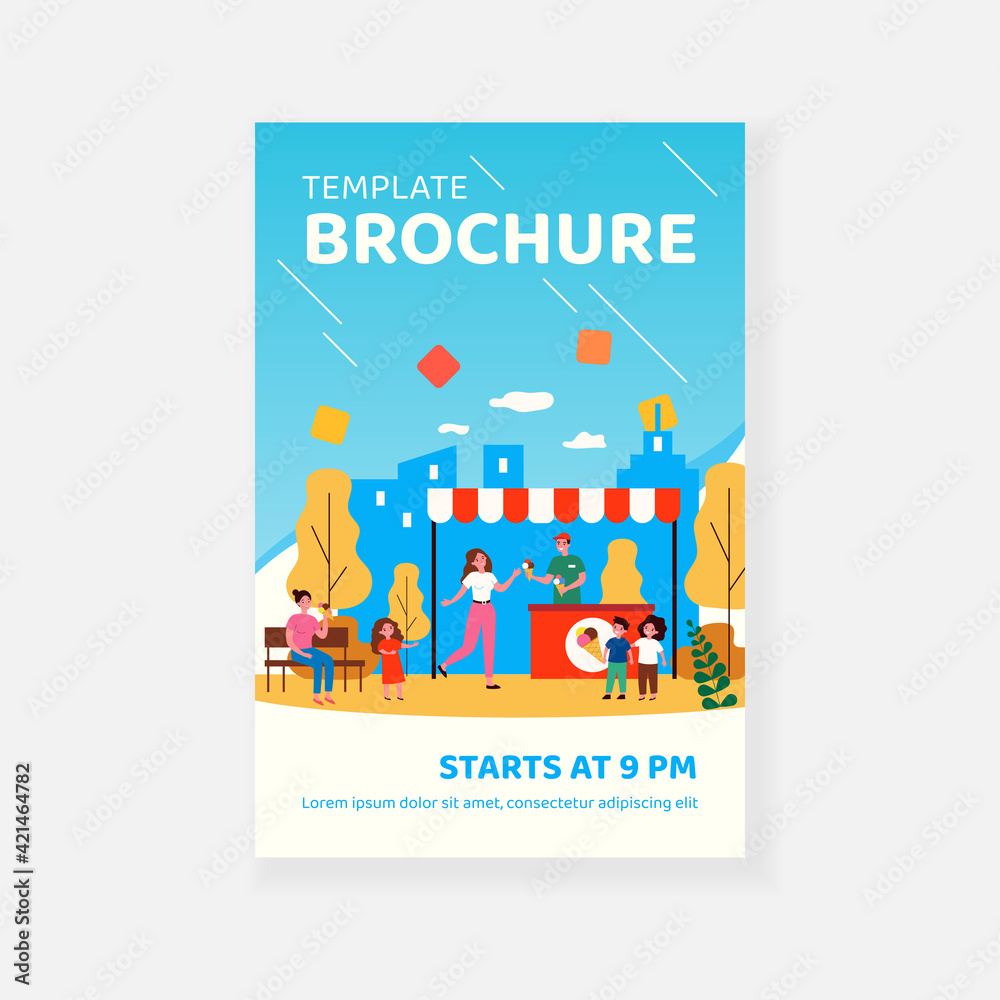 People buying ice cream at stand. City part, children, dessert. Flat vector illustration. Street food, summer, refreshment concept for banner, website design or landing web page People buying ice cream at stand. City part, children, dessert. Flat vector illustration. Street food, summer, refreshment concept for banner, website design or landing web page