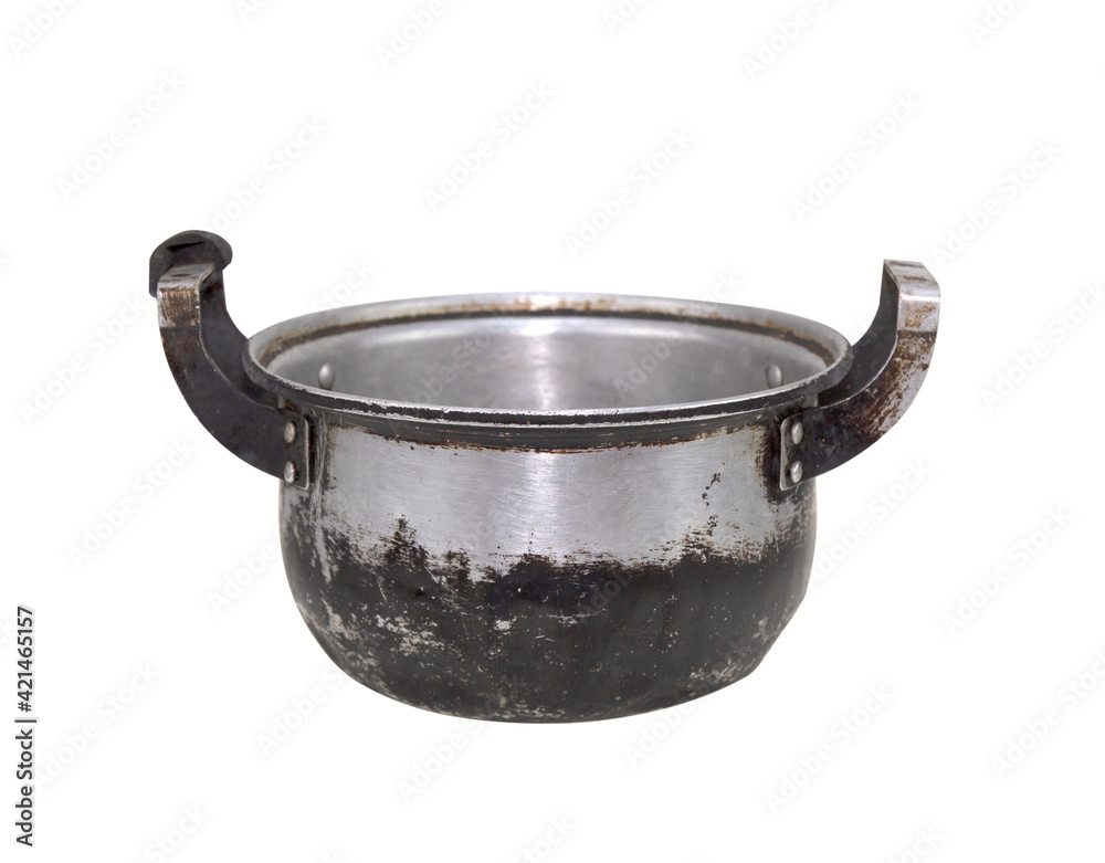 old cooking pot isolated on white background