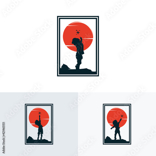 Set of little kids reach star logo design