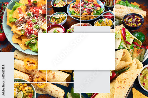 Collage of traditional Mexican food mix on dark background.