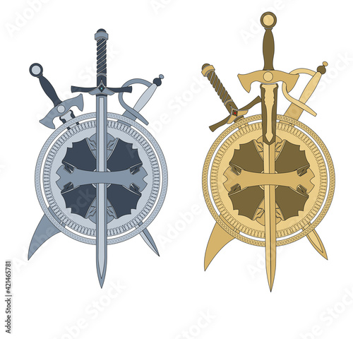 ANCIENT ROMAN SWORDS, SHIELDS AND HELMETS, HISTORICAL WEAPONS OF WAR TRADITIONAL ITALIAN AND WORLD NORMAN SYMBOLS