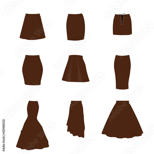 Set of different types of skirts.