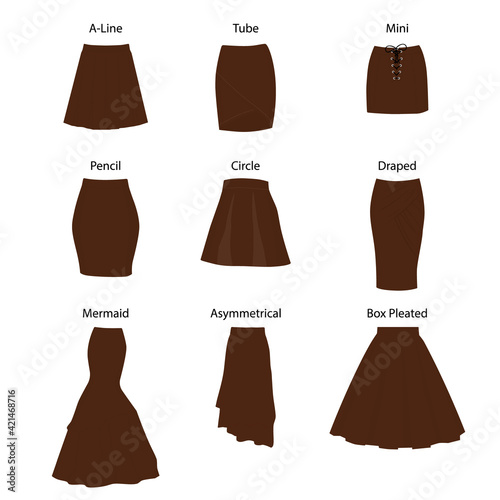 Set of different types of skirts.