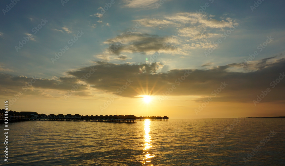 Beautiful cloudy sunset in Bagan Lalang beach, Selangor, Malaysia. Beautiful cloudy sunset in Bagan Lalang beach, Selangor, Malaysia.