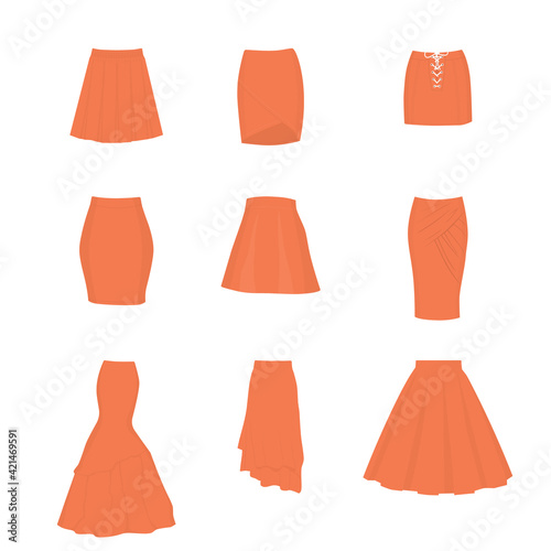 Set of different types of skirts.