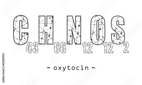 Chemical formula of oxytocin. Concept of medicine and pharmacy