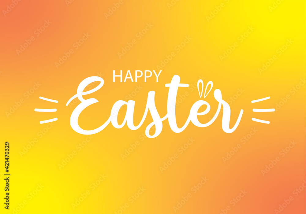 Easter card. Vector illustration of Happy Easter holiday with bunny ears in an egg on an orange background. Beautiful calligraphic font.
