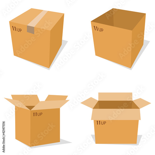 Set of boxes isolated on a white background. Open and closed box. Vector illustration.