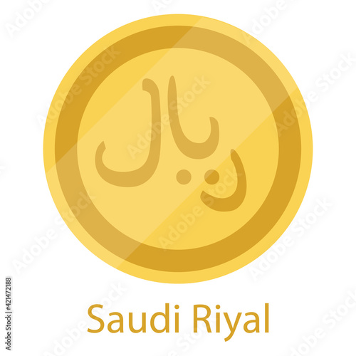 Golden Saudi Arabia coin isolated on white background. Saudi Riyal. Vector illustration