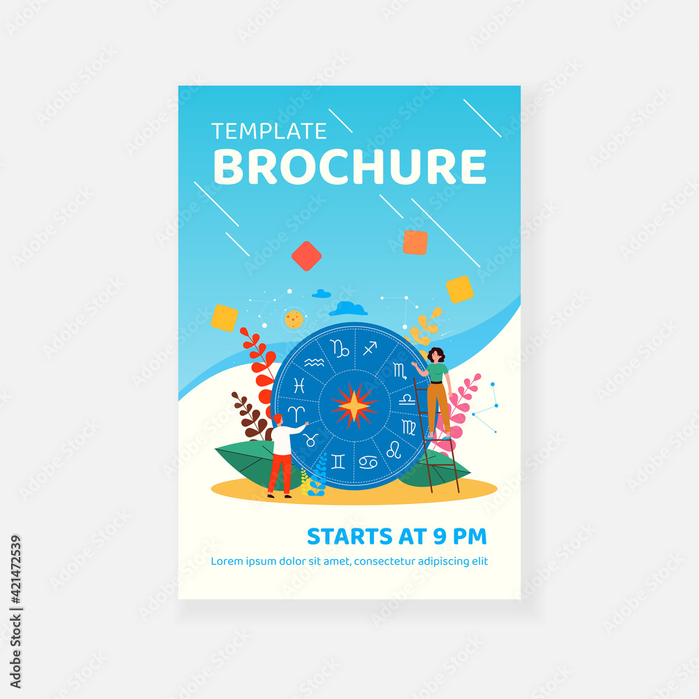 Tiny people casting horoscope, studying zodiac signs or ...