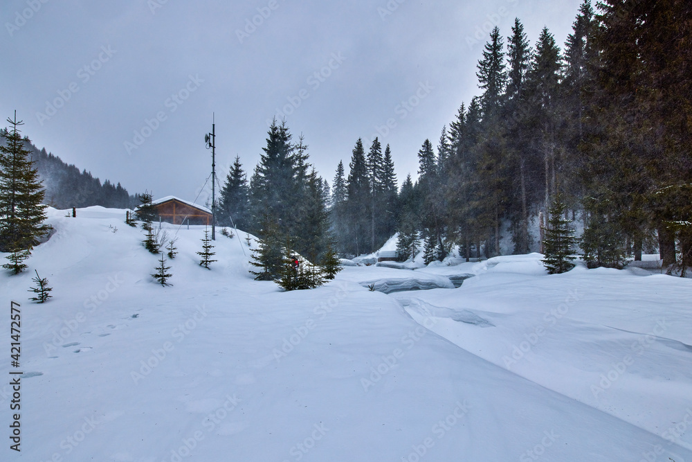 winter landscape in the Bucegi Mountains Romania