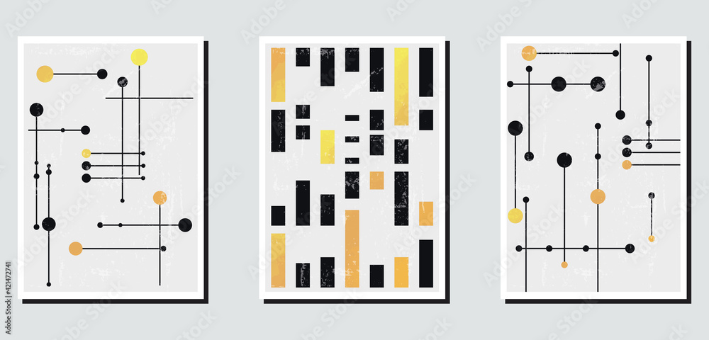 A set of three colorful aesthetic geometric backgrounds. Minimalistic posters for social media, cover design, web, home decor. Vintage illustrations with stripes, shapes, circles, lines. A set of three colorful aesthetic geometric backgrounds. Minimalistic posters for social media, cover design, web, home decor. Vintage illustrations with stripes, shapes, circles, lines.