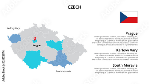 Czech vector map infographic template divided by countries. Slide presentation