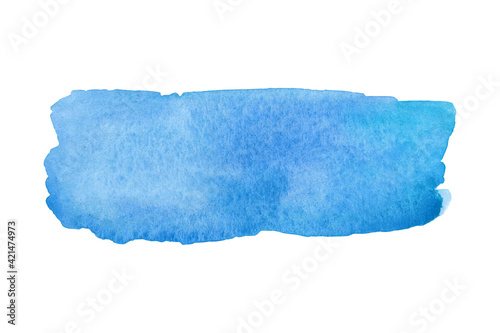 Watercolor blue abstract spot isolated on white background. Bright color swatch. Hand drawn liquid ink texture for copy space, template, design and decoration.