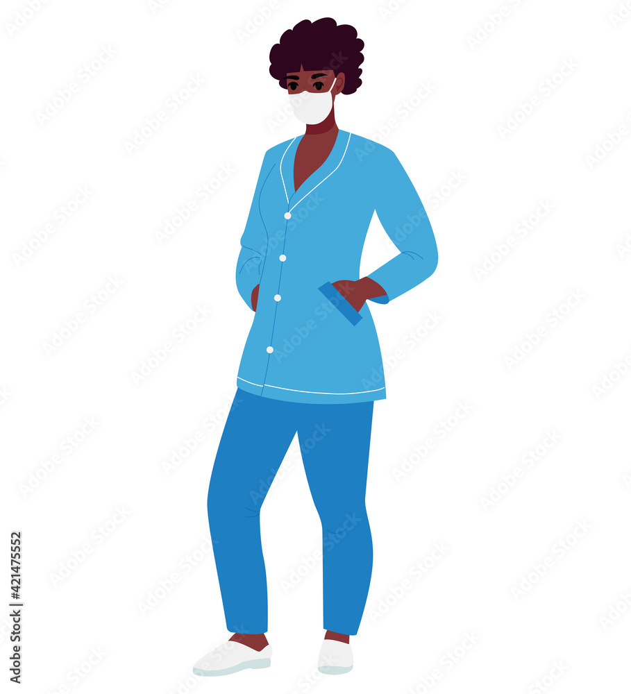 Medical woman character. African american nurse on an isolated white background. Flat vector illustration