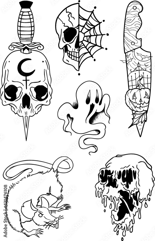 Skull tattoos icons deadly horror sketch Vectors graphic art designs in  editable .ai .eps .svg .cdr format free and easy download unlimit id:295499