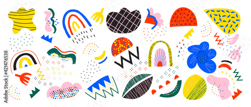 Abstract art background vector. Creative Hand drawn various shapes and doodle object elements for kids and school cover, abstract wall art for home decor,earth tone wallpaper,prints and pattern design