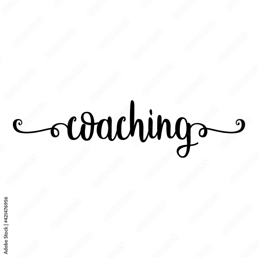 Banner con texto manuscrito coaching escrito a mano con florituras en color negro