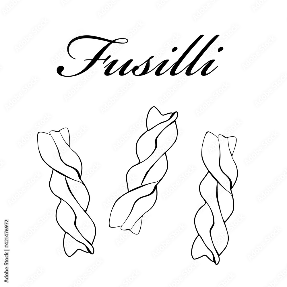 Obraz premium Fusilli pasta authentic Italian pasta. Hand drawn. Vector illustration in vintage style.