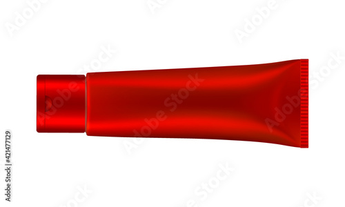 3d illustration of metallic red tube. Ointment or salve. Lotion, scrub or cream tube. Toothpaste. Vector mockup. Cosmetic mask