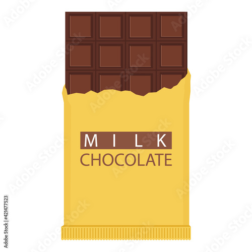 Milk chocolate bar. Vector illustration isolated on white background.
