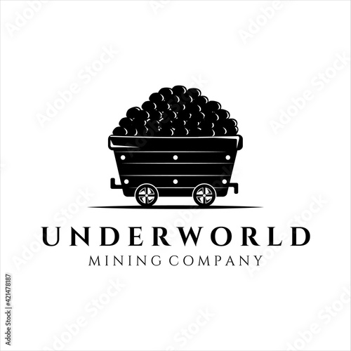 mining cart logo vintage vector illustration template design. mining equipment for traditional or modern miner logo concept design illustration