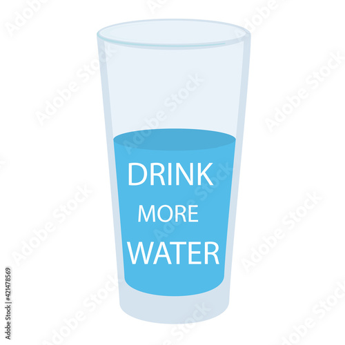 Water glass icon in flat style. Glass of water vector illustration on white isolated background. Drink more water concept.