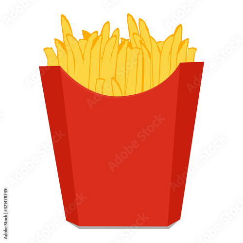 Vector Potatoes French Fries in Red Carton Package Box Isolated on White background. Fast Food