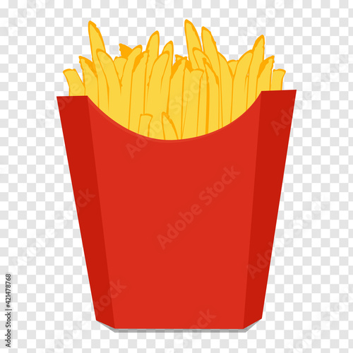 Vector Potatoes French Fries in Red Carton Package Box Isolated on White background. Fast Food