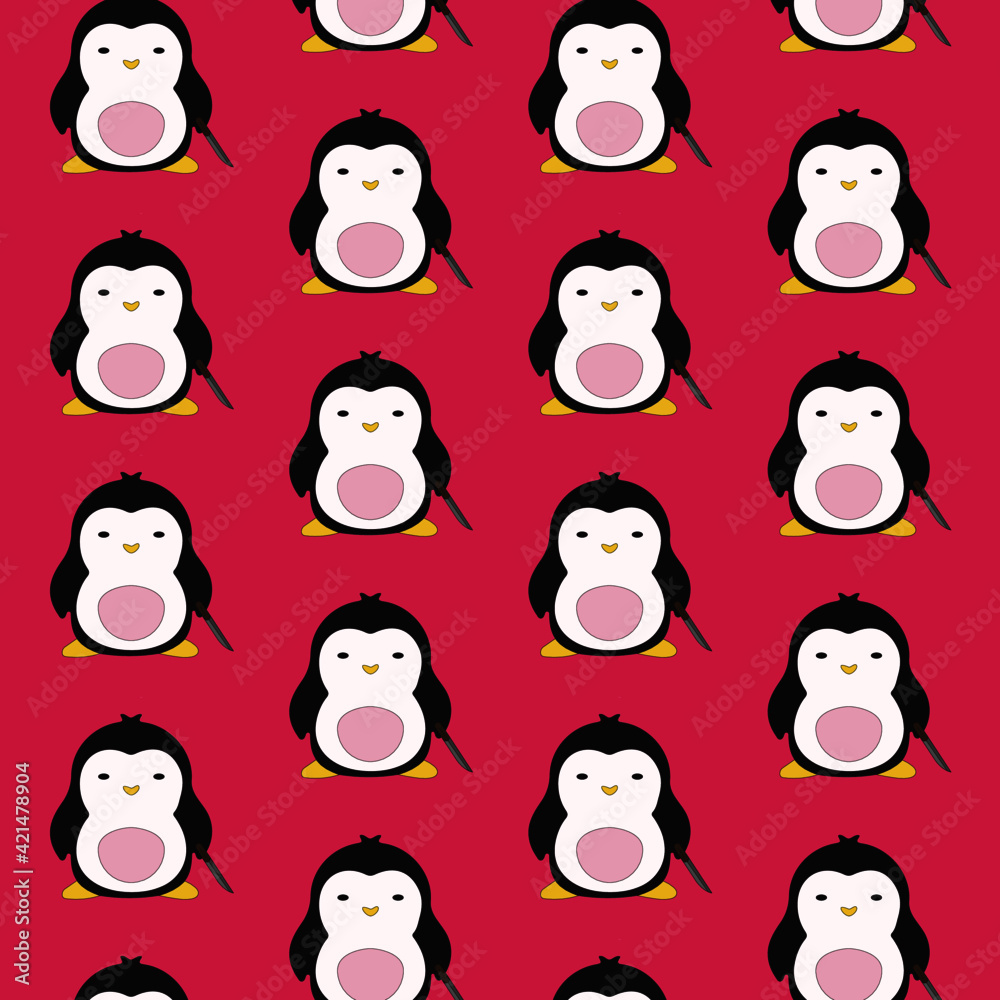 pattern cute with penguin knife dangerous pink background pattern cute with penguin knife dangerous pink background