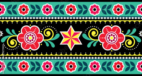 Pakistani or Indian truck art vector seamless pattern with star and flowers - long vertical design
