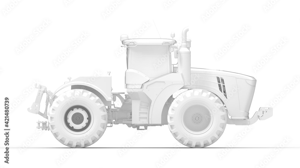 3D rendering of a tractor with double wheels vehicle isolated on white background.