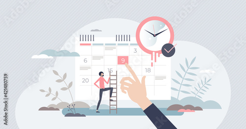 Appointment plan and calendar meeting time reminder note tiny person concept