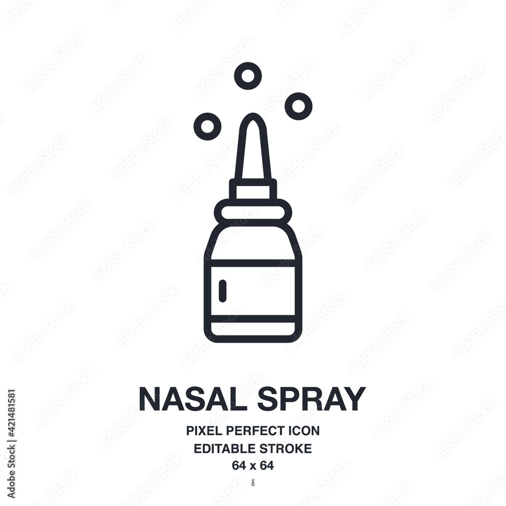 Nasal spray editable stroke outline icon isolated on white background vector illustration. Pixel perfect. 64 x 64. Nasal spray editable stroke outline icon isolated on white background vector illustration. Pixel perfect. 64 x 64.