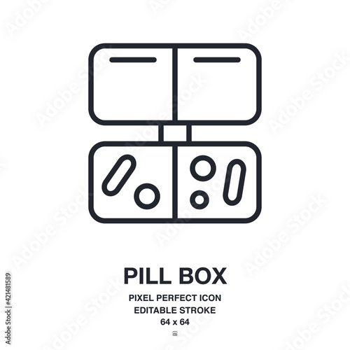 Pill box editable stroke outline icon isolated on white background vector illustration. Pixel perfect. 64 x 64.