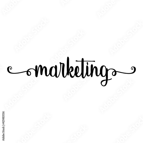 Banner con texto manuscrito marketing escrito a mano con florituras en color negro