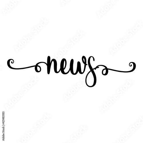 Banner con texto manuscrito news escrito a mano con florituras en color negro