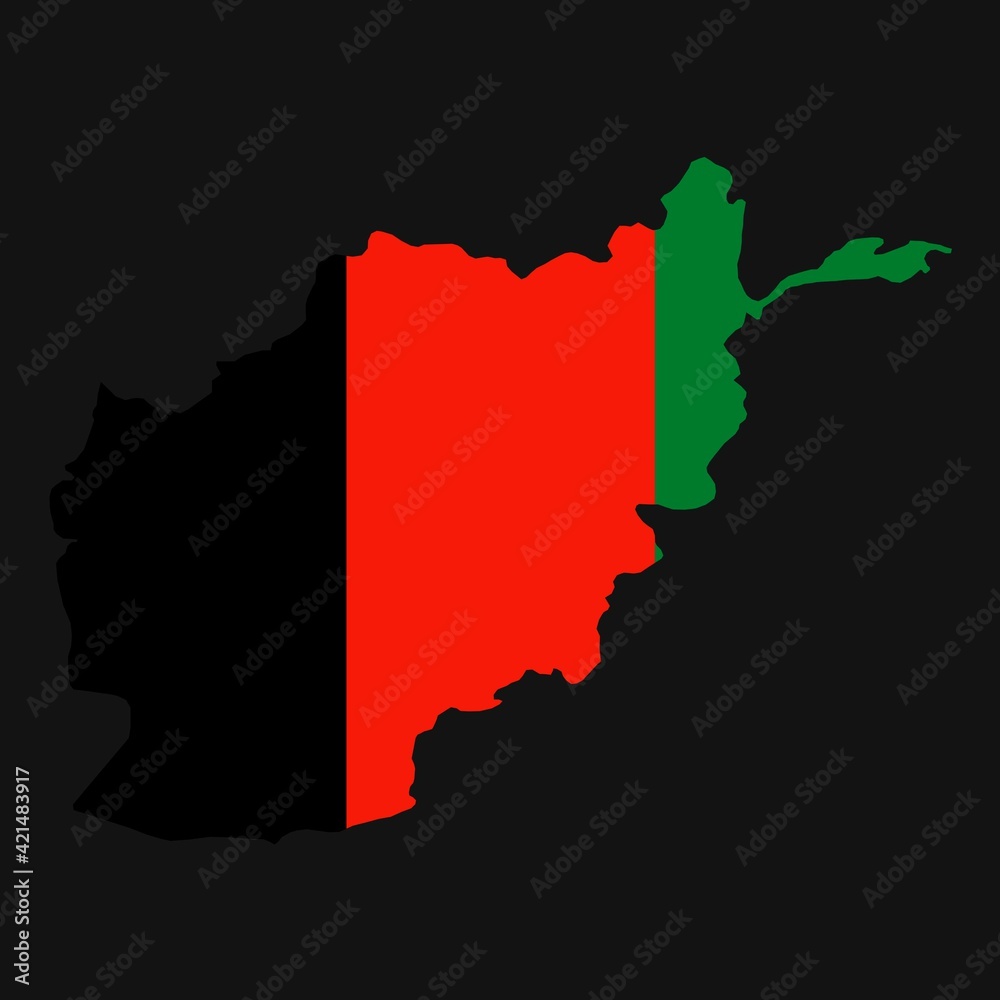 Afghanistan map silhouette with flag on black background