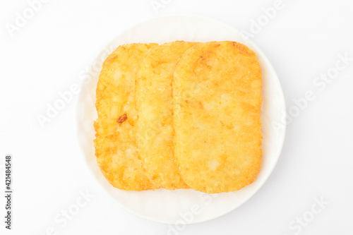 Hash brown on white background