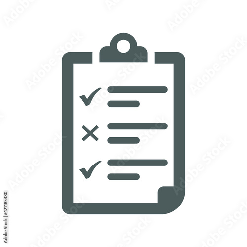 Test, report, document check, checklist icon. Gray color vector graphics.