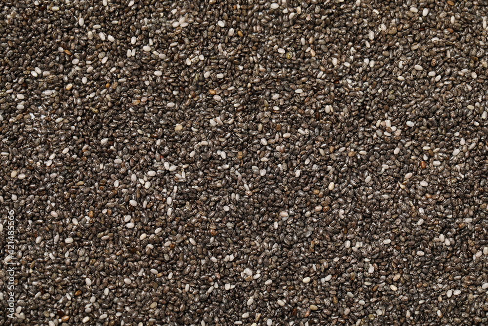 Chia seeds as background, top view. Organic superfood