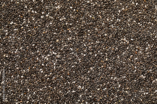 Chia seeds as background, top view. Organic superfood