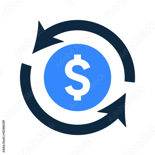 Refund, revert, back payment icon. Rounded blue color vector.